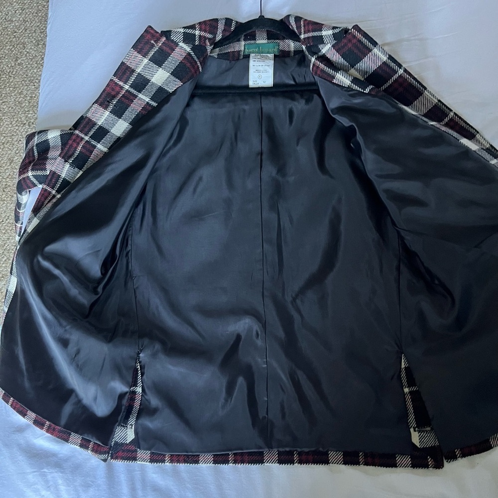 VTG Harve Benard Plaid Wool Tweed Cabin Core Black/Red Chore/Barn Coat Sz 12 GUC - Picture 15 of 16